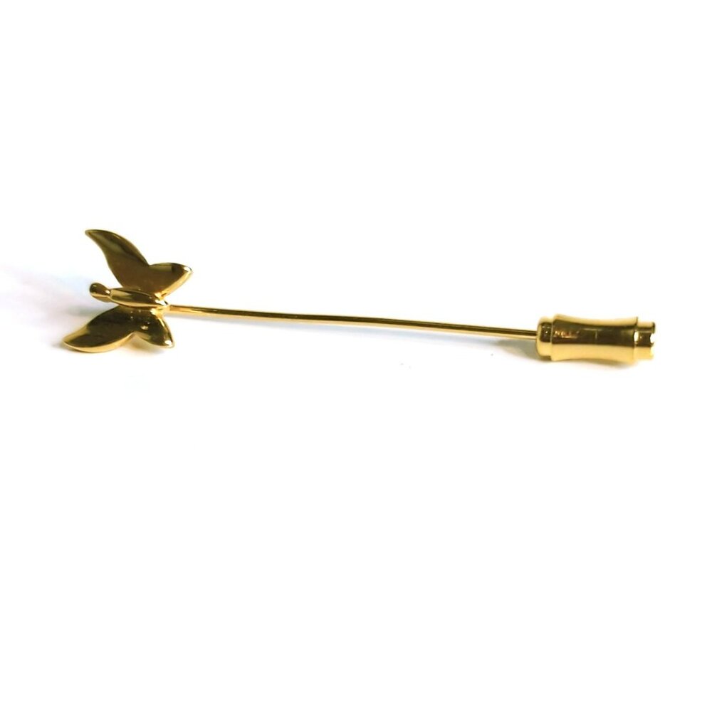 Gold Tone Butterfly Stick Pin With Secure Clutch Back Vintage 2 inches